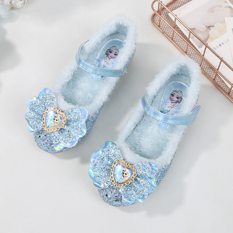 Обувь принцессы для девочек, зимняя новая синяя обувь Aisha, обувь с кристаллами на флисовой подкладке для маленьких и средних детей на высоком каблуке