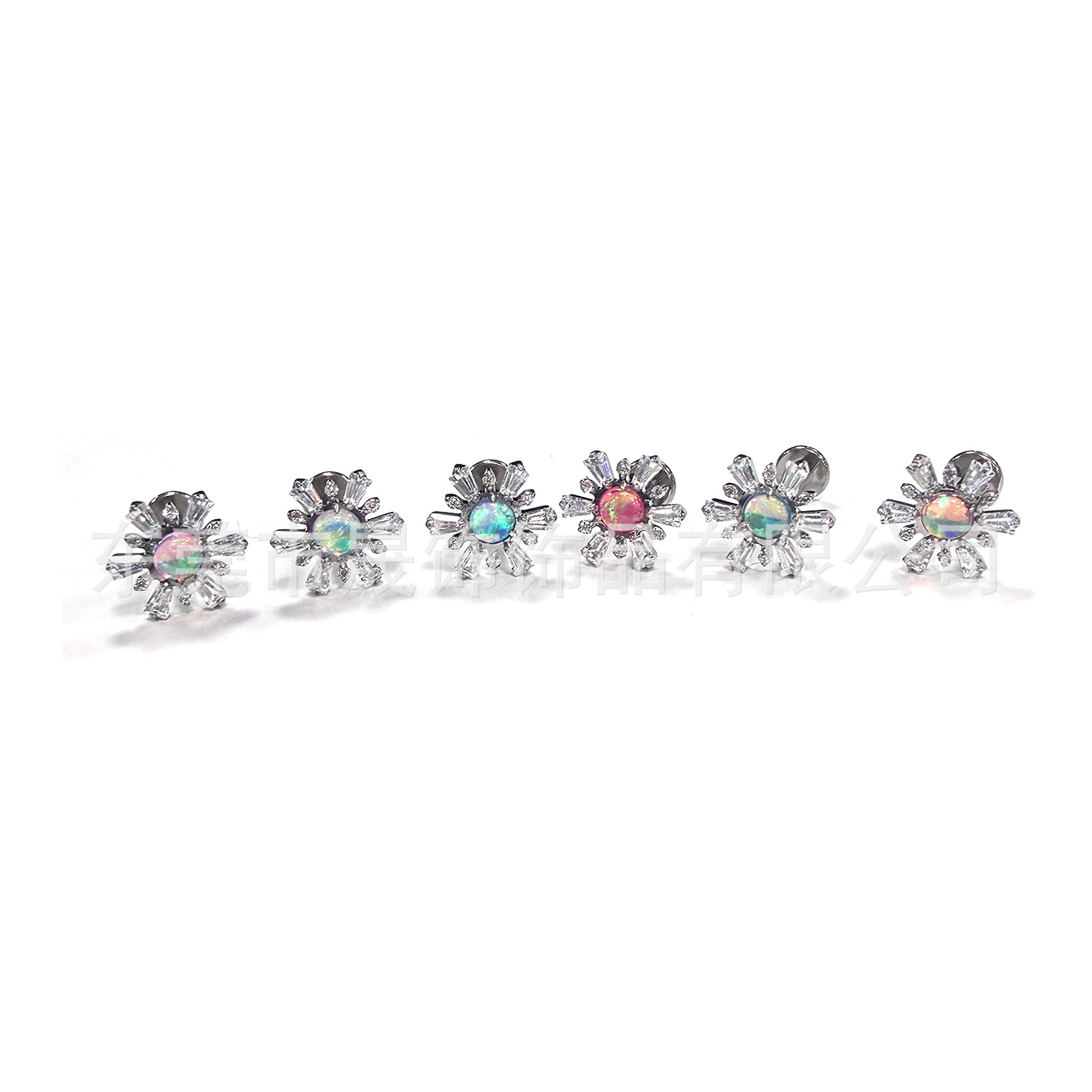 F136 Titanium Alloy 极光澳宝雪 Flower Studded 5A Cubic Zirconia Ear Stud Labret Stud Helix Cartilage Stud G23 Titanium 人体 Piercing 饰