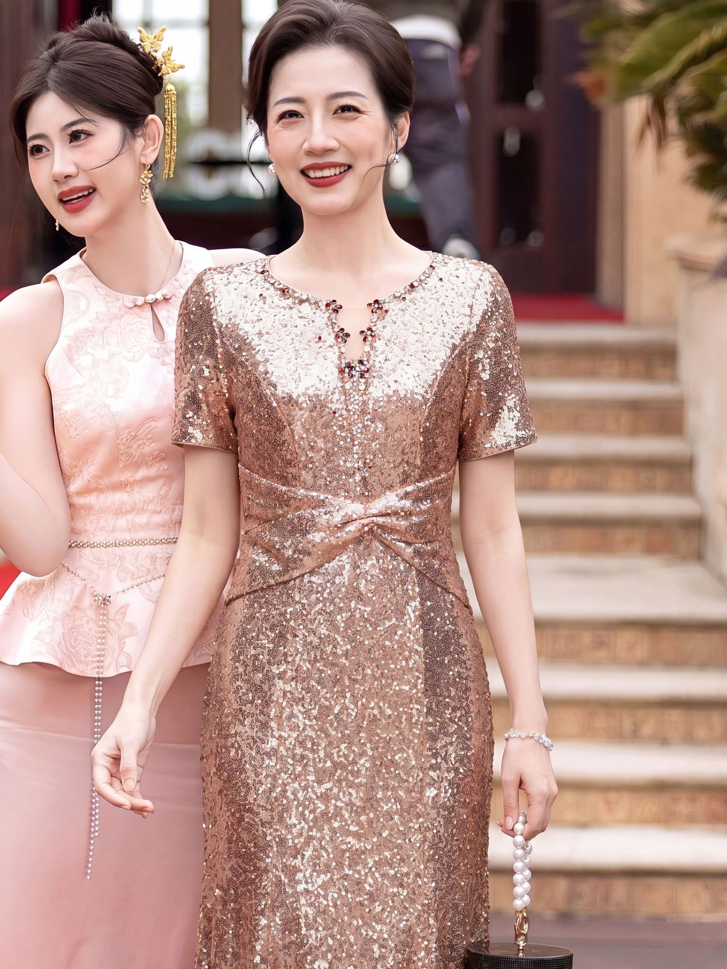 Slim Fit Mother of the Bride Gown in Champagne Color