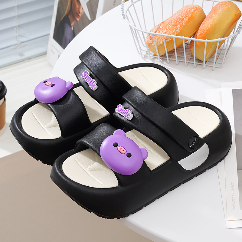 Lindas sandalias de tiras dobles para mujer, suela gruesa, suela blanda, moda, todo fósforo, ropa exterior, sandalias y zapatillas de playa de doble uso, EVA