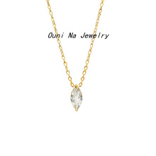 S925纯银镀金单钻超闪简约项链女 马眼锆石小众高级感百搭锁骨链