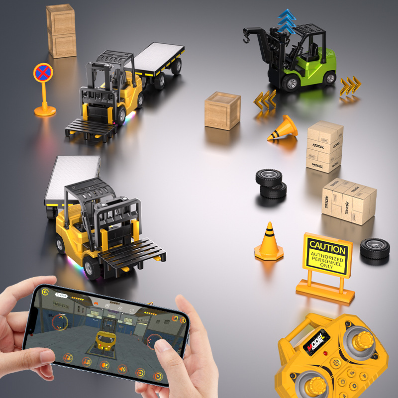 (Cross-border trading), table realistic toy car, forklift, trailer, excavator, model, minifigure, new collection, scale 1:64, bluetooth, remote control 3