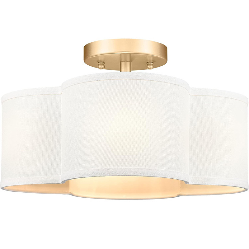 Semi-recessed Ceiling Light White Fabric Drum Linen Lampshade Bedroom Dining Room Corridor Living Room Corridor Chandelier