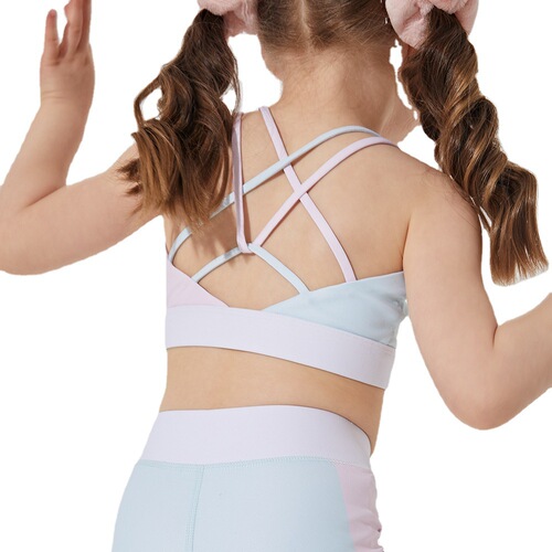 Fresh girl high elasticity color-blocking yoga set children's quick-drying clothing set running training fitness tight sports top
