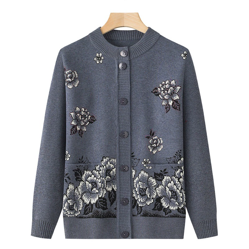 Весна и осень для женщин среднего и пожилого возраста, свитер-кардиган для бабушки, одежда для матери, осенне-зимняя одежда для пожилых людей, свитер, пальто, Свободное пальто с круглым вырезом