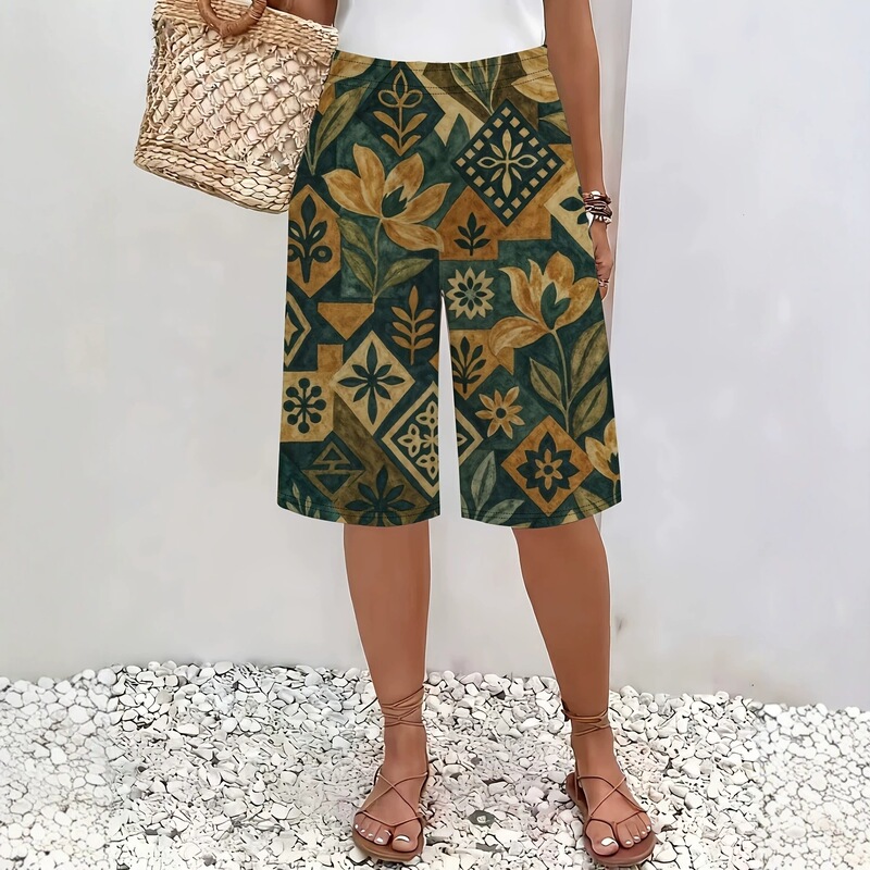 New cross-border vintage pastoral style high-waisted loose quick-dry breathable summer shorts, below the knee, small quantity wholesale
