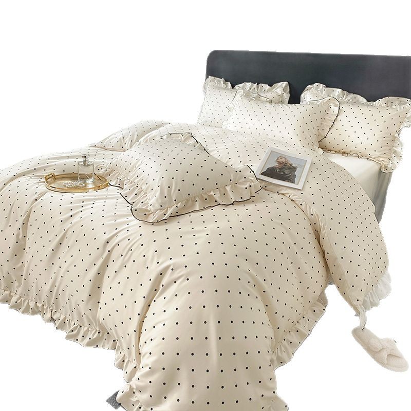 Primavera y verano lujoso helado de cuatro piezas de lavado con agua de tres piezas de sábanas lavadoras a máquina seda lisa y desnuda para dormir cubierta de edredón doble