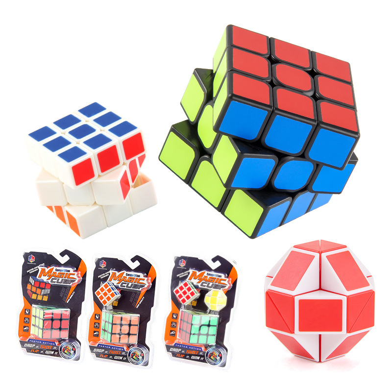 Cinturón de rompecabezas con resorte suave y rotativo, pegatinas negras de cubo Rubik de tercer orden, cubo Rubik liso, mini regla mágica, pequeño conjunto de cubo Rubik.