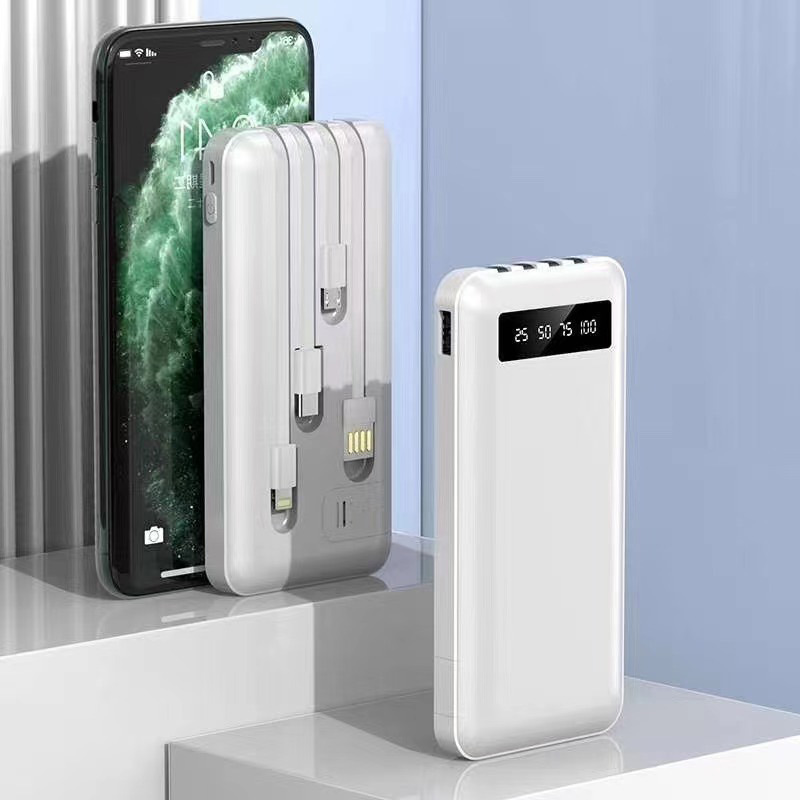 20000 mAh estándar real de gran capacidad portátil fuente de alimentación móvil teléfono móvil universal con cable de carga rápida al aire libre