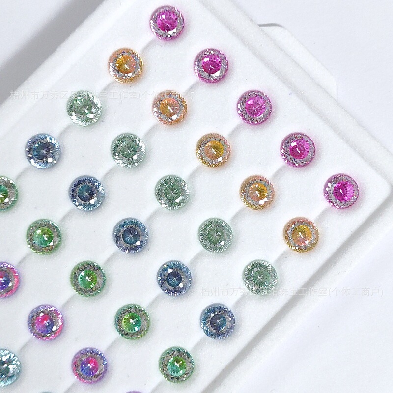 5A Dazzling Round Gradient Bird's Nest Cut Zircon High Carbon Diamond 6-8mm Tiktok Xiaohongshu Inlaid Main Loose Gemstone