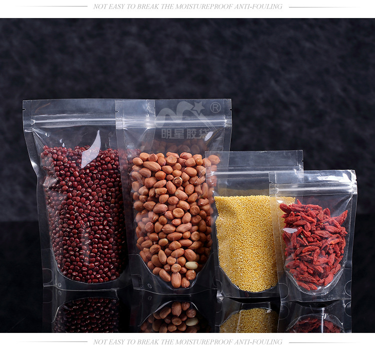 Transparent self-standing bone bags, dried fruit food packaging bags, promotional self-sealing bags, candy self-standing plastic bags can be printed pic 12