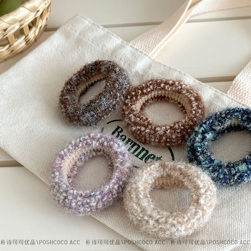 Autumn and Winter New Warm Milk Coffee Color Wool Hair Tie ~ Thick High Elastic Wool Plush Ponytail Head Rope Rubber Band