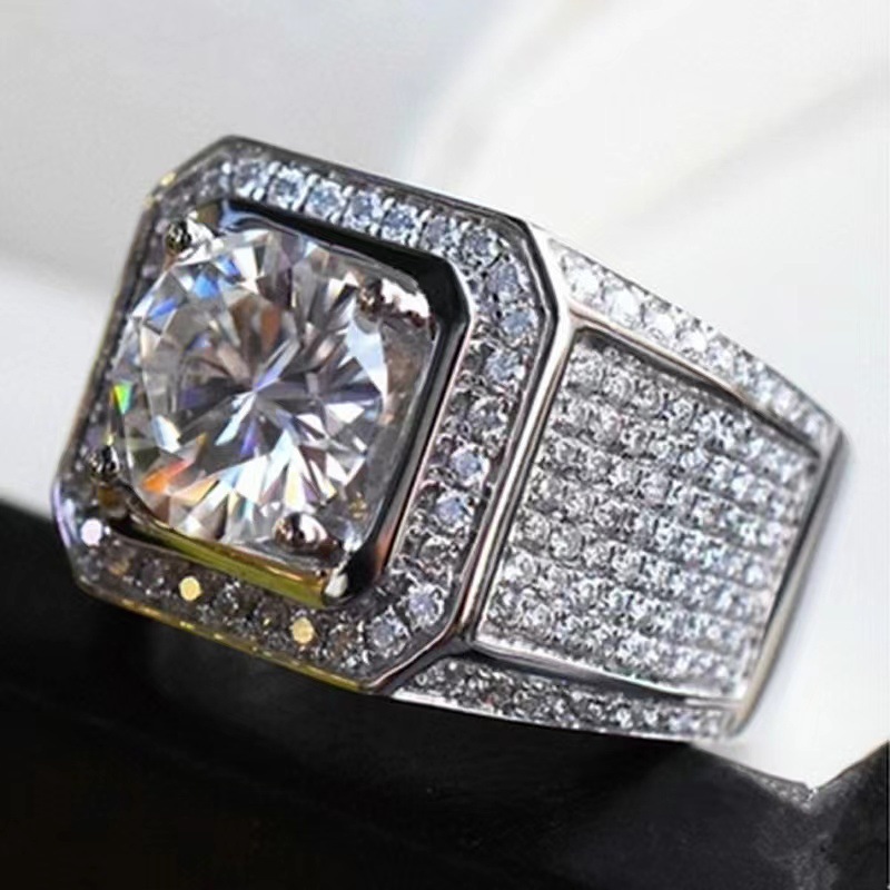 Bold Men's Ring With Micro-inlaid Diamonds For European Style_voghion.com