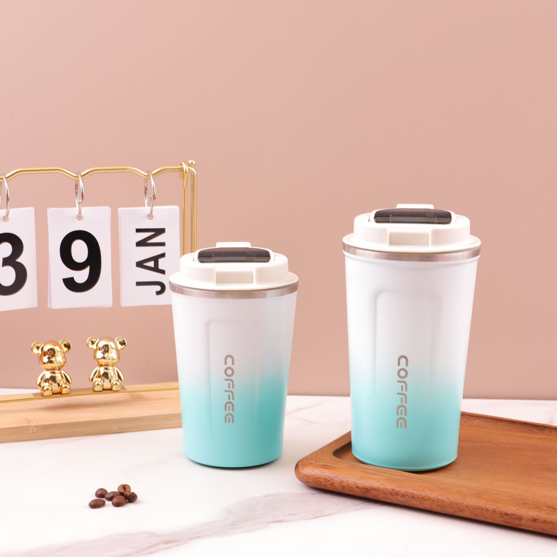 Ventas transfronterizas calientes de color gradiente 304 acero inoxidable solo puede aislar tazas de café portátiles al aire libre tazas de vacío de doble capa