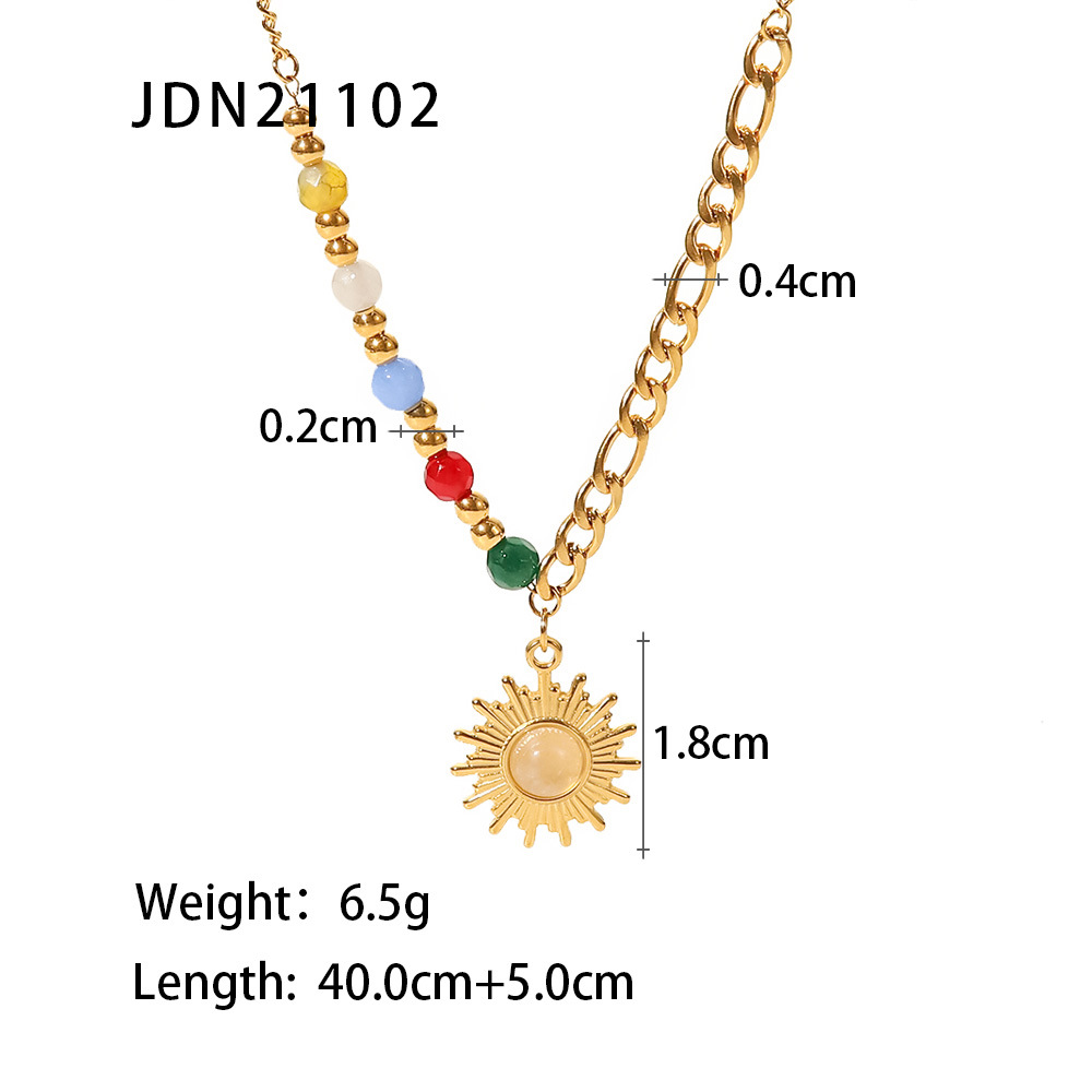 Fashion Sun Stainless Steel Pendant Necklace Gold Plated Inlay Opal Stainless Steel Necklaces display picture 5
