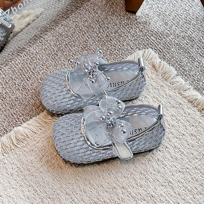 Niñas sandalias de malla 2026 verano niños adorables zapatos de arco de perla zapatos de princesa huecos image 8