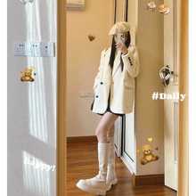 羊毛西装外套高级感名媛法式韩系小个子羊绒大衣女秋冬季毛呢外套