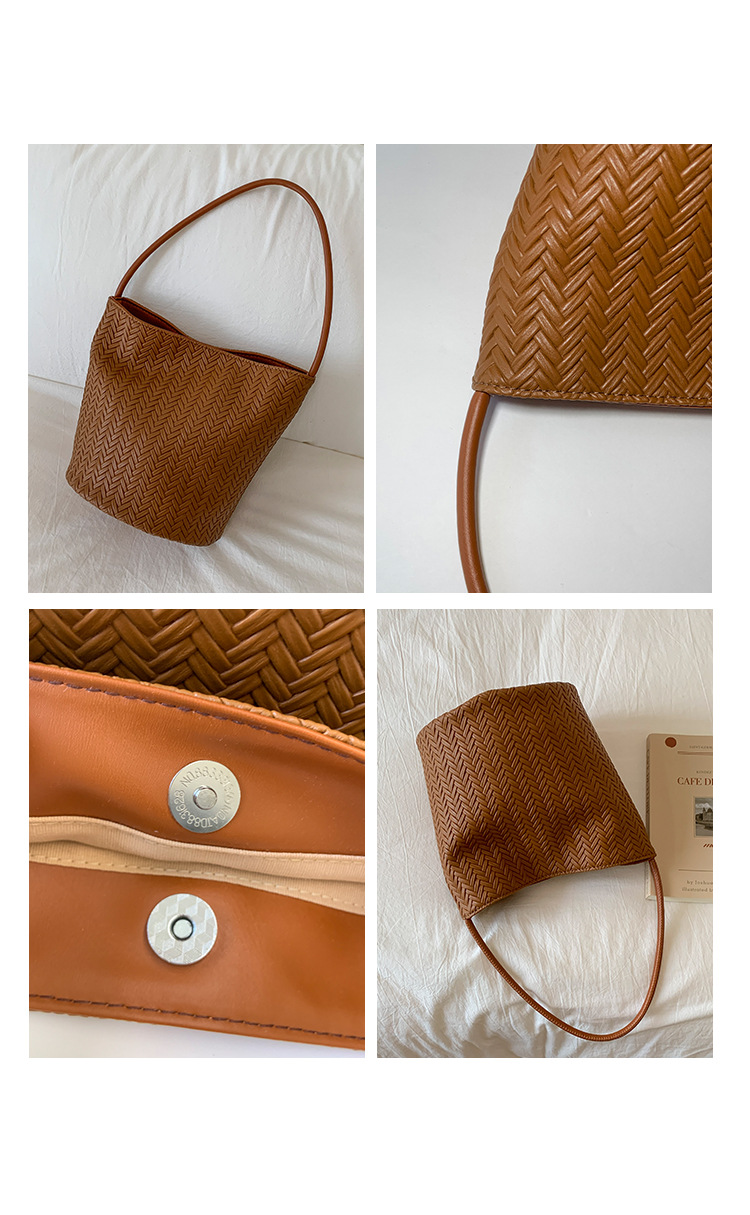 Trendy large-capacity woven bag, fashionable handbag, 2025 new style, versatile bucket bag, simple shoulder bag, underarm bag Item Picture