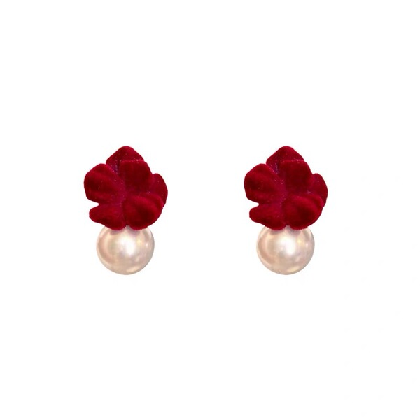 Red retro universal fashionable design elegant earrings from pearl