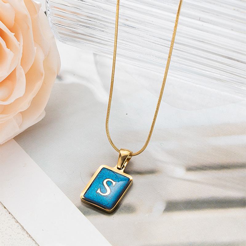 304 Stainless Steel Basic Classic Style Commute Enamel Geometric Letter Pendant Necklace display picture 22