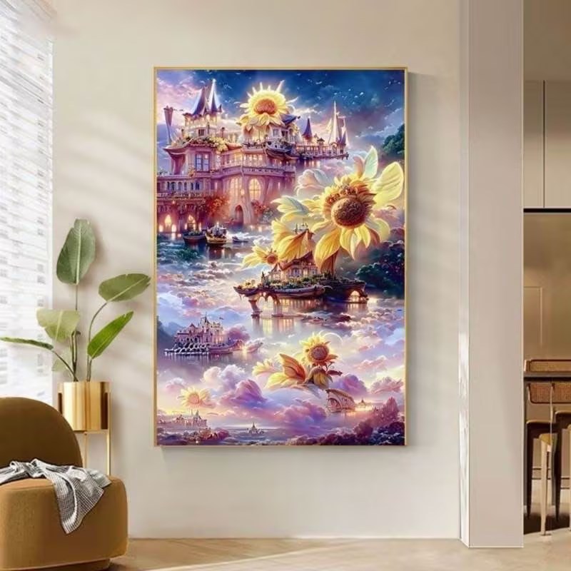 Mona Lisa real bordado cruzado diy material paquete girasol castillo paisaje romántico de ensueño 37 bordado completo