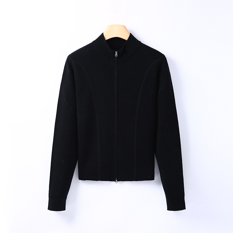 New! 100% Worsted Sheep Wool Slim Fit Designer Long-Sleeved Autumn and Winter Stand-Up Collar Zipper Cardigan Versatile Knitted