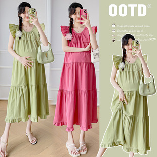 Real Shot Summer Dress New 2024 Small Fresh Temperament Age-reducing Loose Flying Sleeve Solid Color Dress