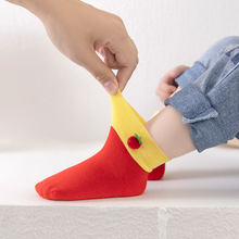 儿童袜子松口宝宝百棉童袜秋冬防滑拼色婴儿A类100%纯棉袜子