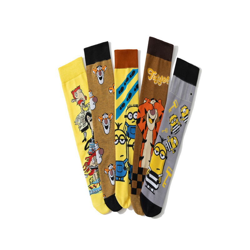 Men's Cotton Four Seasons Anime Women's Crazy Primitive Tigger Tide Socks Men's Socks Spongebob Baby Despicable Me Socks