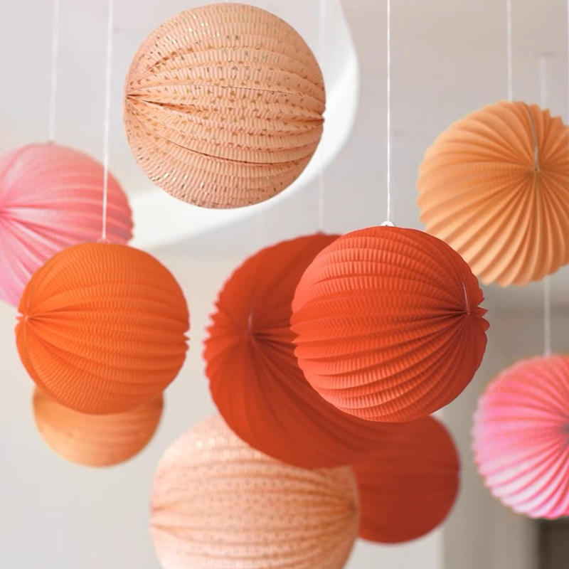 Spot solid color Watermelon Lantern ball folding origami lantern hanging decoration wedding wedding room wedding decoration watermelon paper lantern