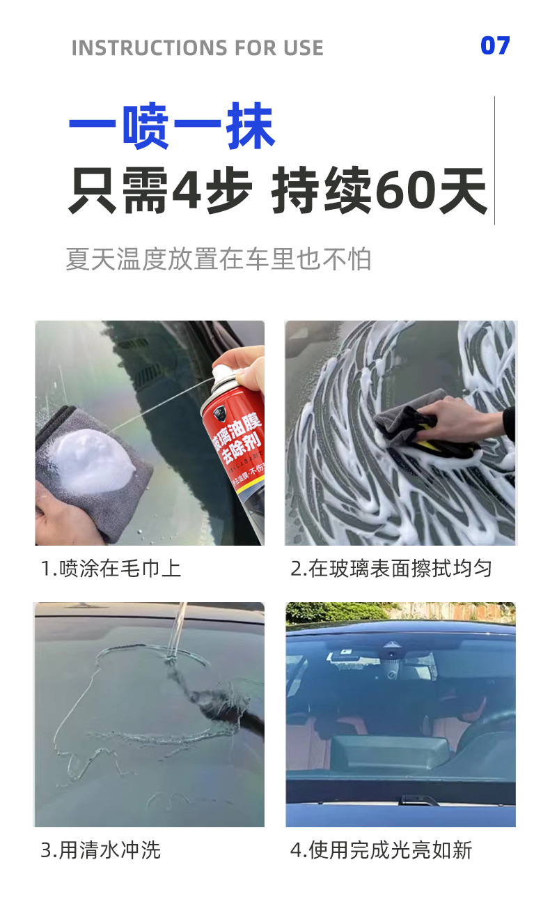 Rabbit Shadow Oil Film Cleaner Front Windshield Rearview Mirror Oil Film Foam Spray Cleaner Removal Oil Film Artifact