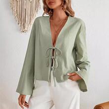 D 47825 Hollow V-neck blouse �ο� V��Ů����
