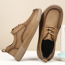 休闲皮鞋男士2025春季新款英伦时尚潮流百搭厚底透气复古真皮男鞋