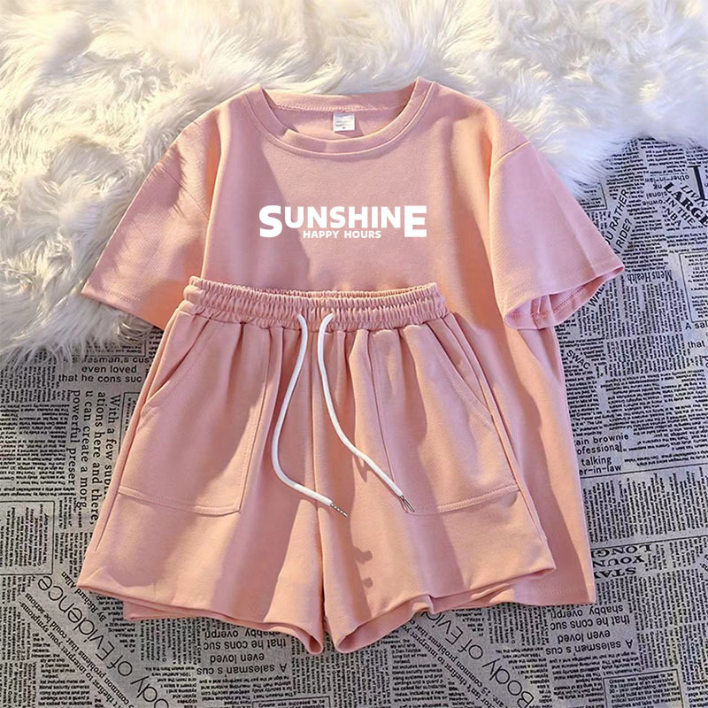 Summer Short-sleeved Shorts Two-piece Set plus size Comfortable Casual Sports suit Women's Summer with a Set of suit Fashion