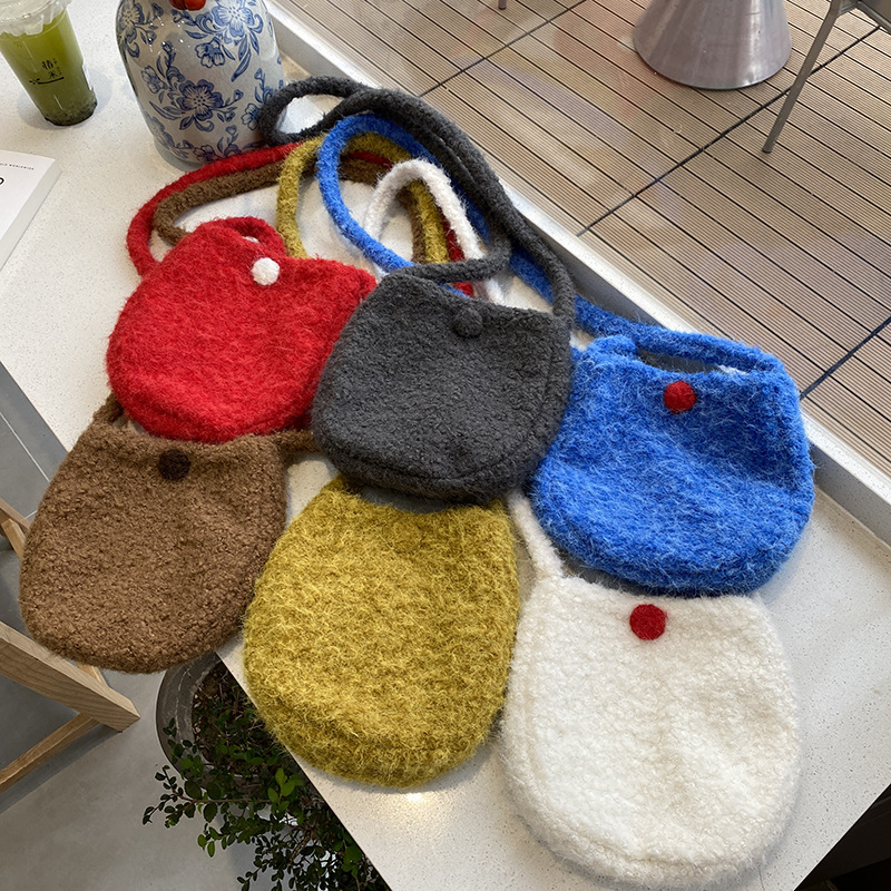 2024 homemade egg bag macaron plush oval cute small crossbody single-shoulder bag female ins new