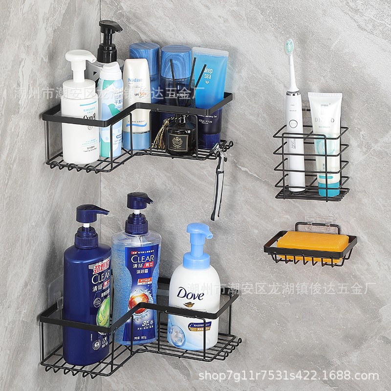 Amazon hierro ponche-libre baño triángulo de almacenamiento de rack estante de la esquina de la cocina baño rack de almacenamiento