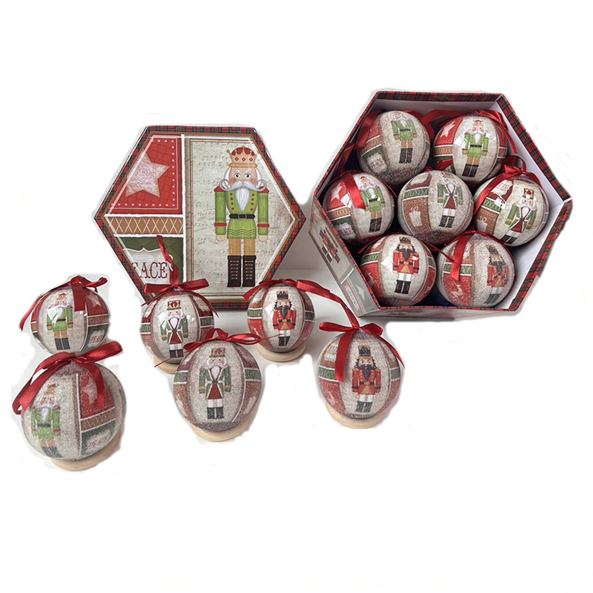 跨境专供圣诞节装饰发泡泡沫塑料球彩绘7.5厘米圣诞球礼品彩盒