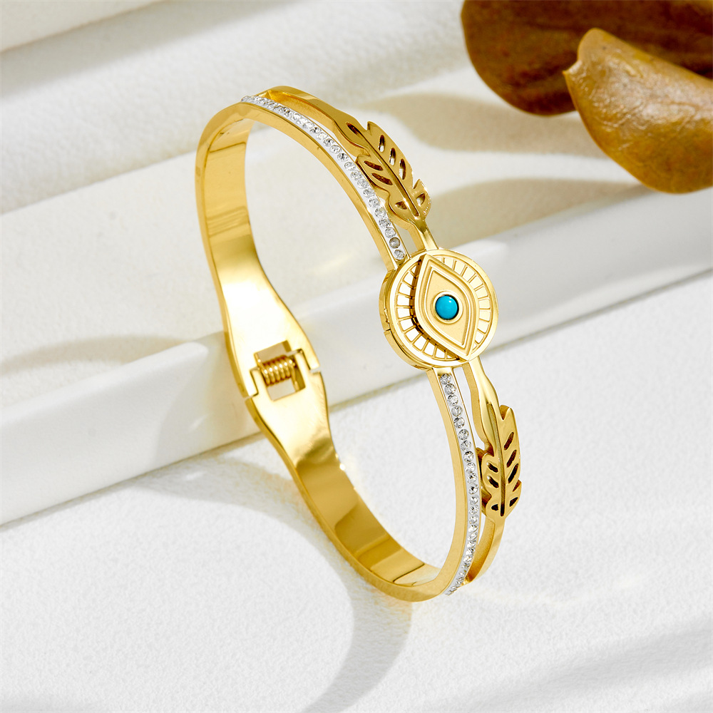 December Birthstone Turquoise, Zircon Inlay Material IG Style Eye Titanium Steel Turquoise Zircon Bangle In Bulk