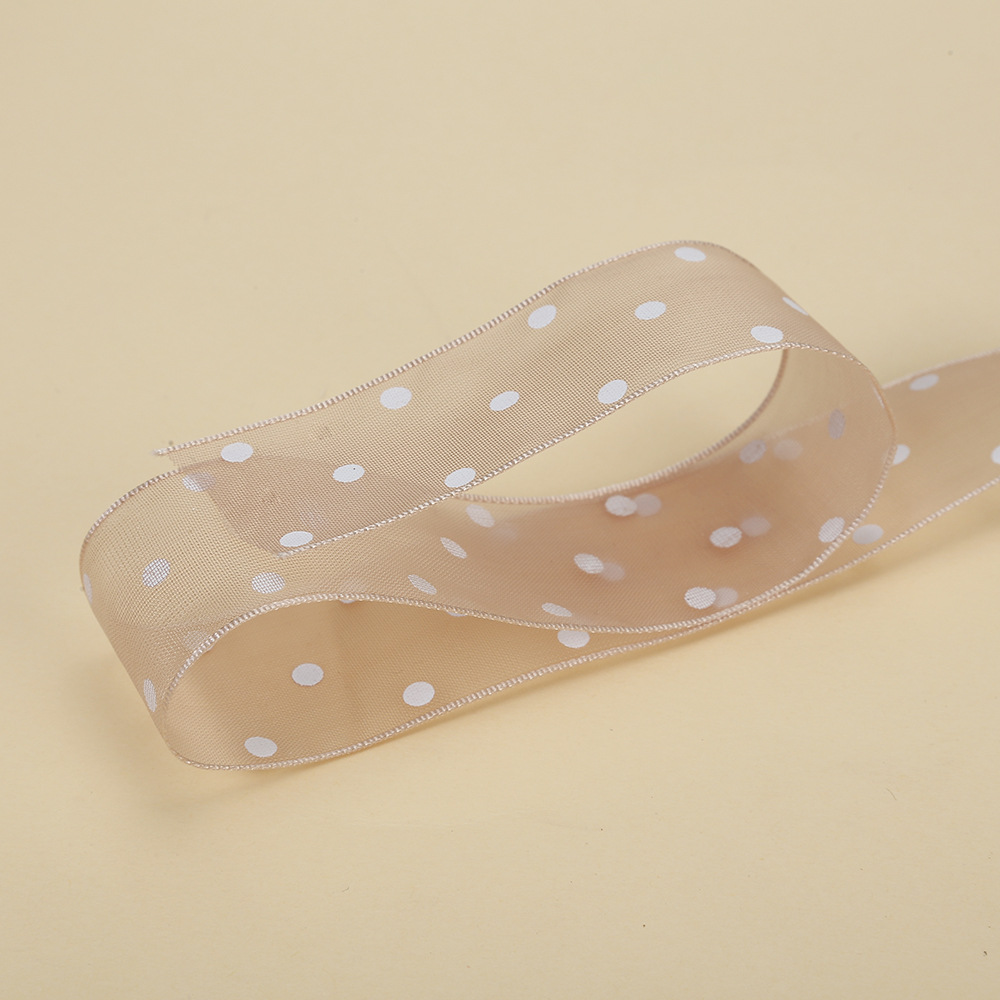 2,5 cm Polka Dot hilo transparente impresión cinta flores floral caja de regalo embalaje con puntos organza fábrica al por mayor