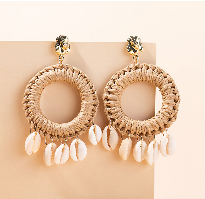 Vacation Style Vacation Shell Rattan Drop Earrings