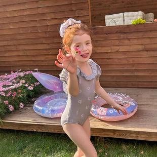Children's Swimsuit 2025 Summer New Resort Style Lotus Leaf Lace Collar Girls One-Piece Swimsuit Baby Girl Swimsuit