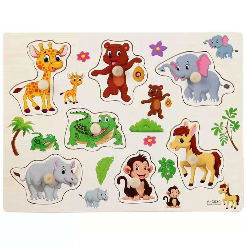 Tablero de mano de madera para niños animal digital rompecabezas tridimensional rompecabezas bloques de construcción muñeca juguete venta al por mayor puesto transfronterizo años de edad