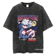 Men Streetwear Vintage Washed Tshirt Japanese Anime Hunter X