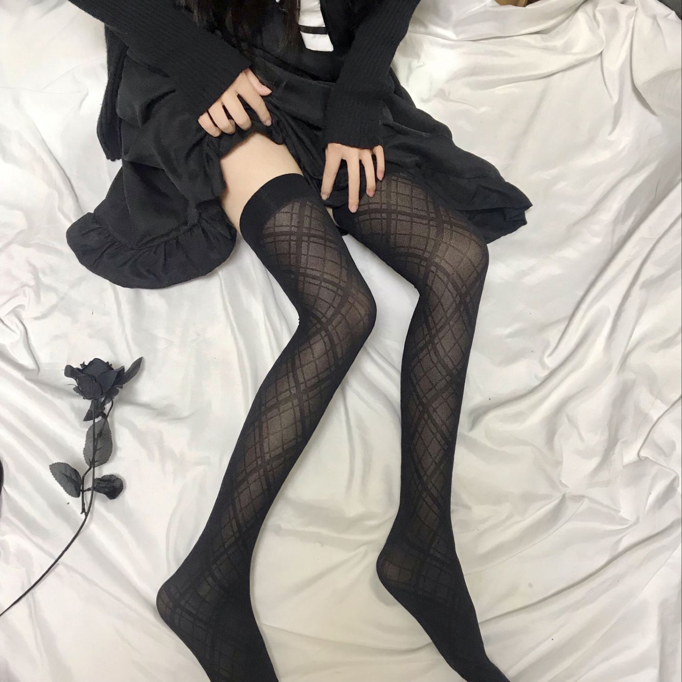 Spring and summer Diamond lattice Overknee Stockings Diamond lattice Thigh socks solar system jk Jacquard black stockings