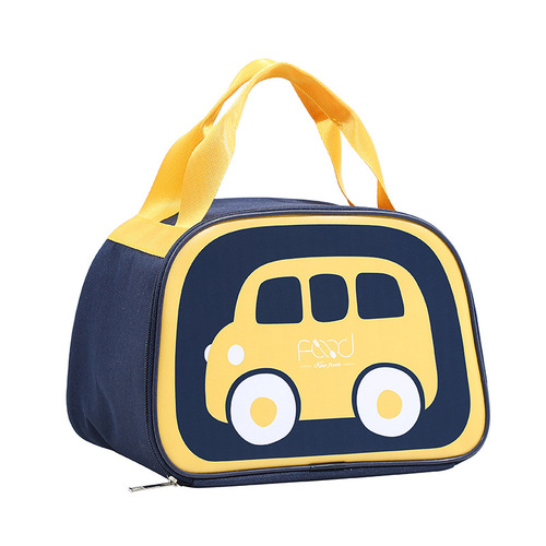 Portable Insulated Lunch Box Bag with Cartoon Car Design for Students - Modern Simple Thickened Handheld Lunch Box Carrier