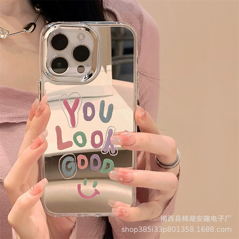 Japanese and Korean applicable iPhone15ProMax color letter three-in-one phone case 13 mirror Apple 14 drop-resistant 12 Japanese and Korean applicable iPhone15ProMax color letter three-in-one phone case 13 mirror Apple 14 drop-resistant 12