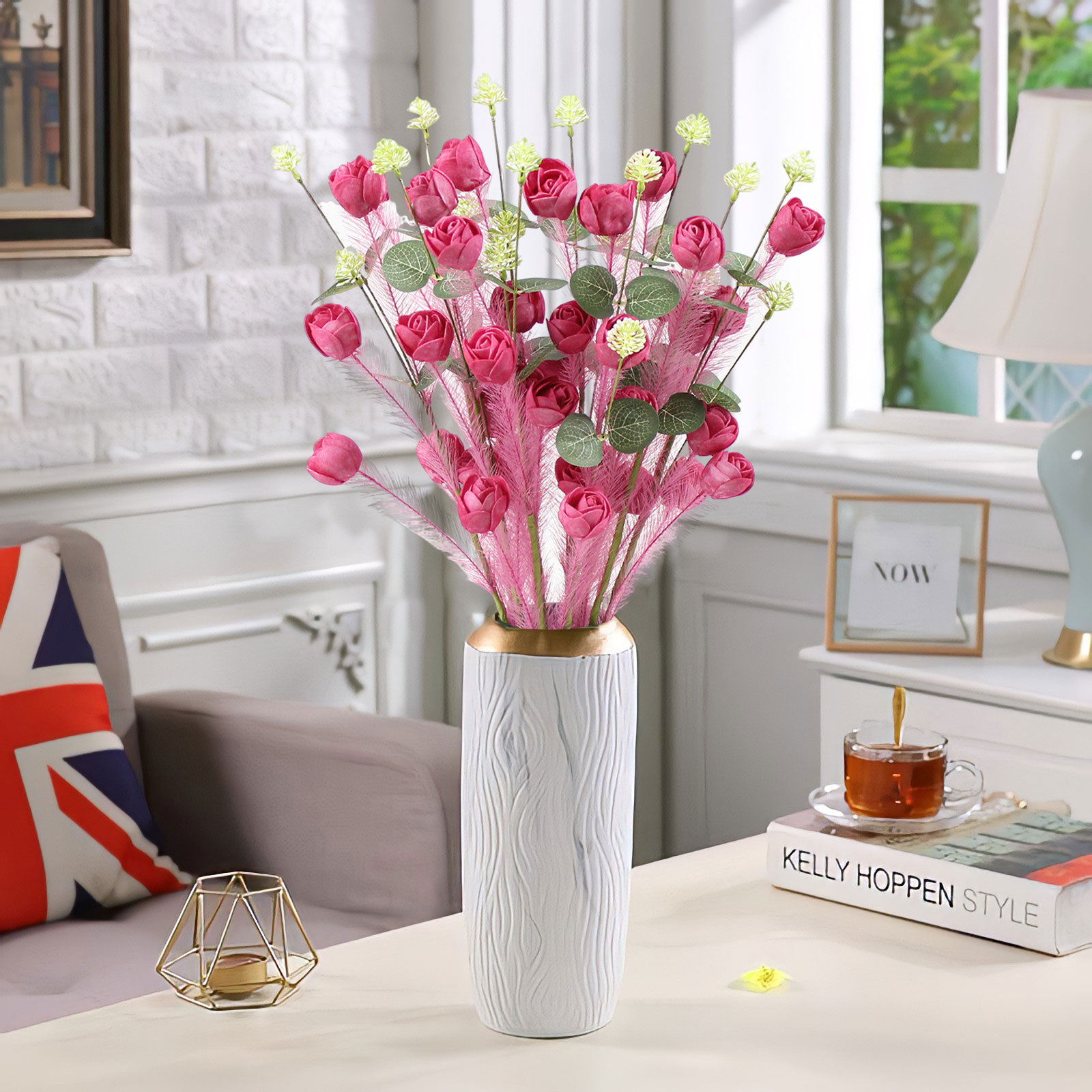 Año nuevo decoración de flores artificiales ramo de flores artificiales decoración del hogar DIY arreglo de flores rosa al por mayor ramo de flores artificiales