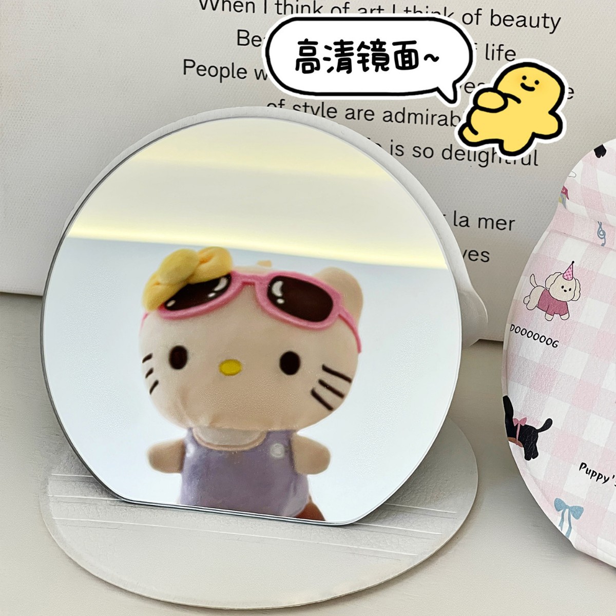 Espejo pequeño espejo portátil portátil espejo de maquillaje plegable escritorio escritorio lindo dormitorio de estudiantes espejo de tocador redondo mujer