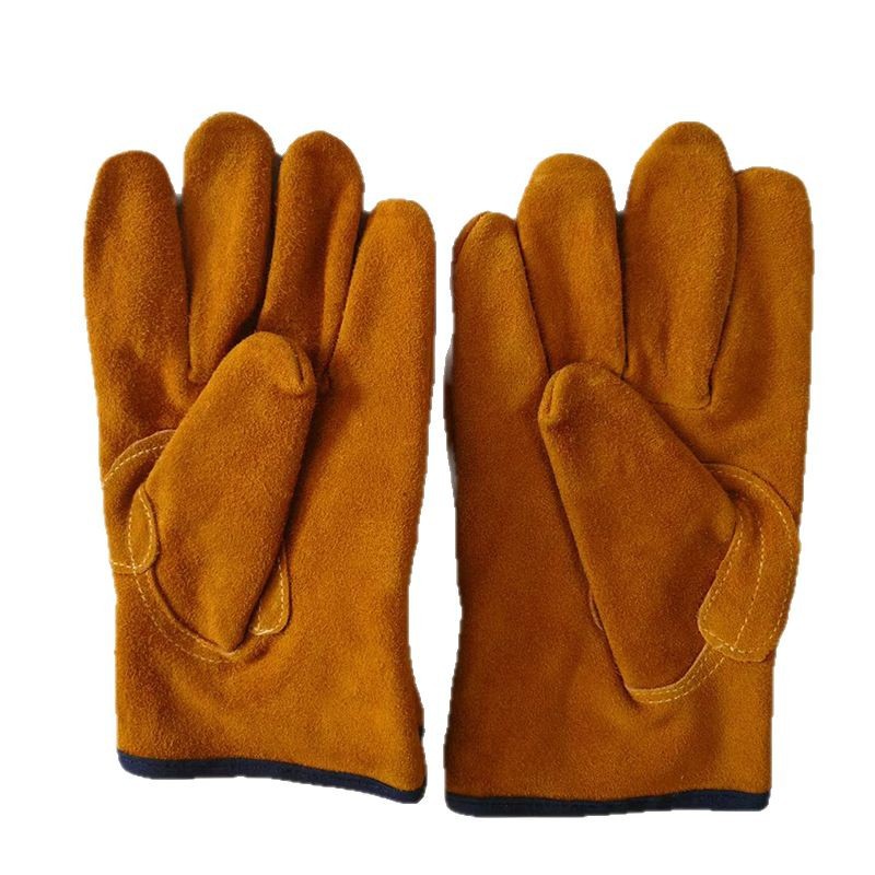 户外BBQ烧烤隔热阻燃手套二层牛皮带魔术贴耐高温焊接劳保手套