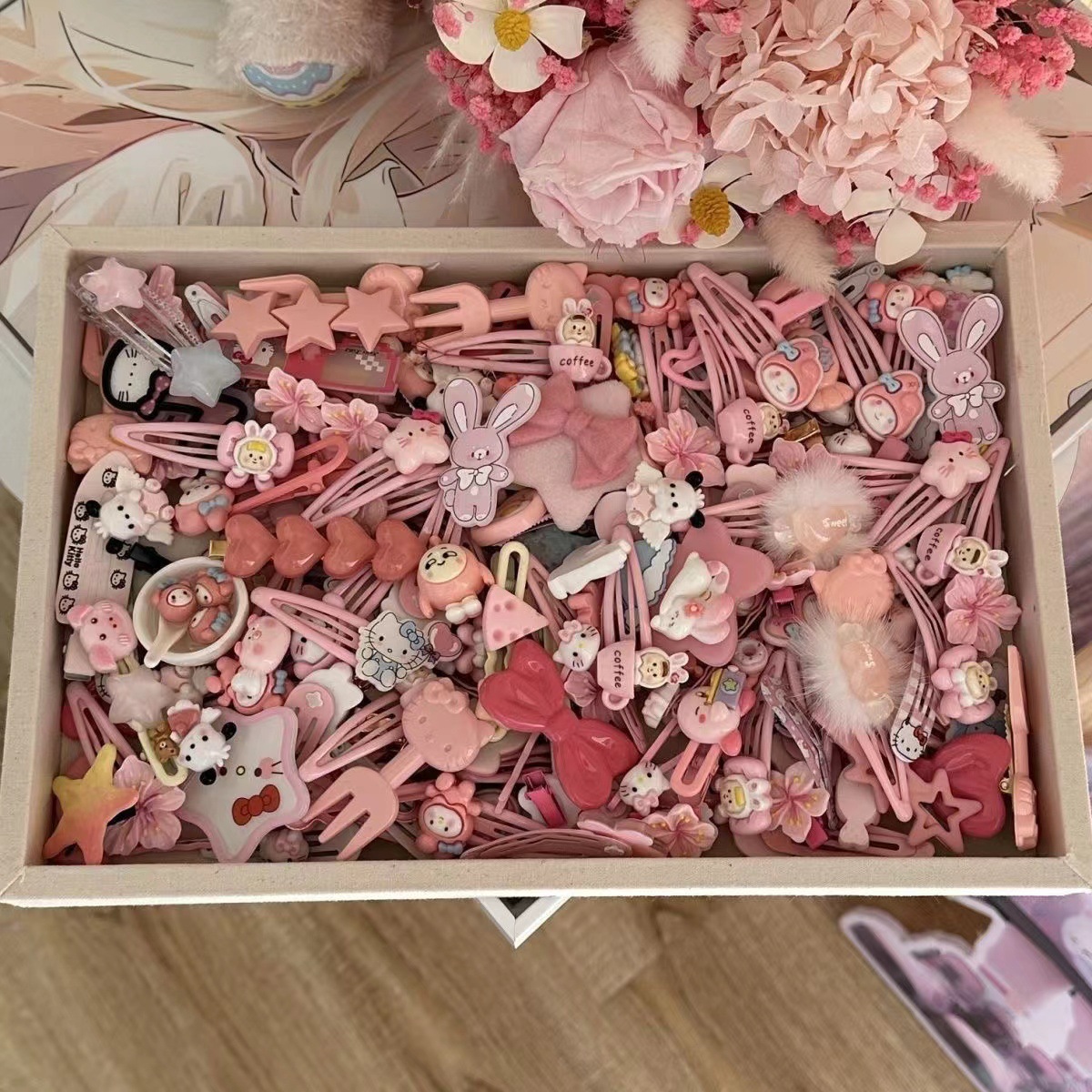 Pink Hair Clips 50 Pieces Cute Hair Clip Set Sweet Girly Heart Bangs Hair Clip Japanese Style Cartoon Headwear Clip